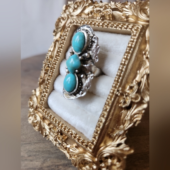 Jewelry - Adjustable Silver and Turquoise Ring, Boho Western Festival Statement Ring